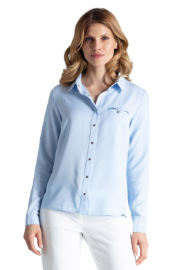 Klasyczna koszula damska z wiskozy z długim rękawem błękitna M581