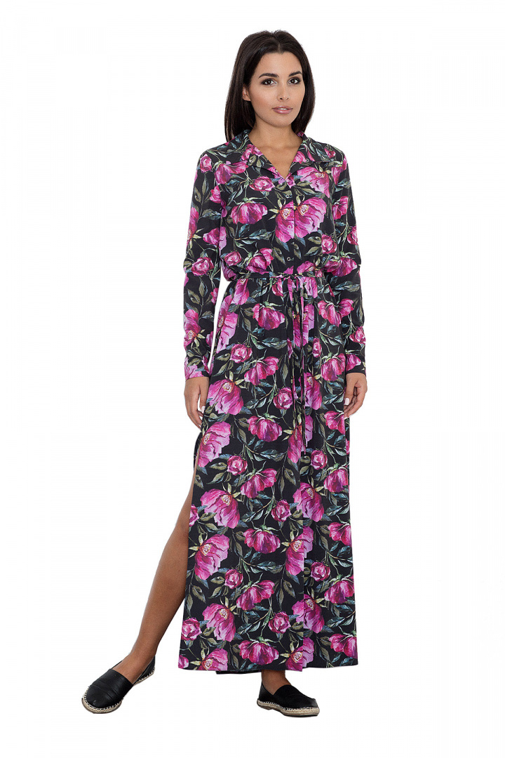 Letnia sukienka maxi w kwiaty z rozcięciami i wiązaniem wzór 72 M567 Letnia sukienka maxi w kwiaty z rozcięciami i wiązaniem wzór 72 M567