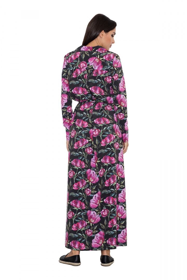 Letnia sukienka maxi w kwiaty z rozcięciami i wiązaniem wzór 72 M567 Letnia sukienka maxi w kwiaty z rozcięciami i wiązaniem wzór 72 M567