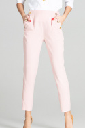 Spodnie damskie z wysokim stanem lekko zwężane nogawki różowe M696