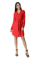 Sukienka koszulowa midi wiązana w pasie z długim rękawem czerwona M630
