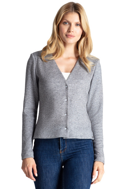 Sweter damski z wiskozy rozpinany z dekoltem w serek szary M683 Sweter damski z wiskozy rozpinany z dekoltem w serek szary M683