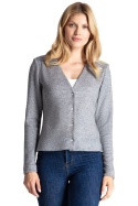 Sweter damski z wiskozy rozpinany z dekoltem w serek szary M683