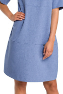 Zwiewna sukienka letnia bombka midi z krótkim rękawem niebieska r.M B082