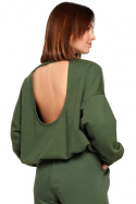 Bluza damska oversize z głębokim dekoltem na plecach zielona B185
