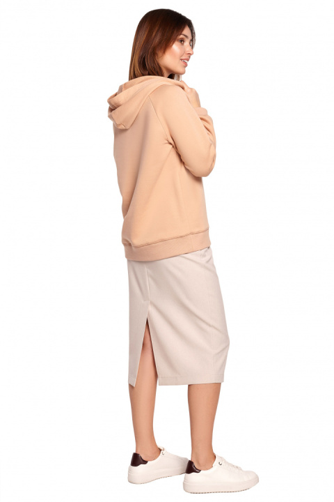Bluza damska prosta bawełniana z kapturem i dekoltem beżowa B189 Bluza damska prosta bawełniana z kapturem i dekoltem beżowa B189