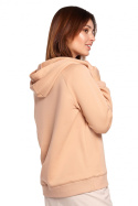 Bluza damska prosta bawełniana z kapturem i dekoltem beżowa B189