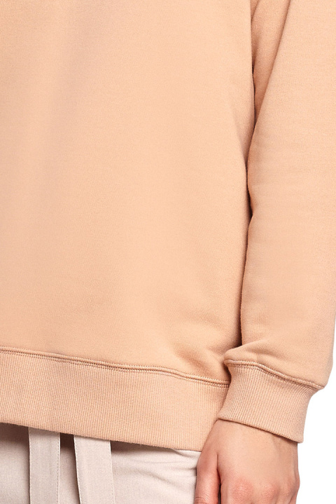 Bluza damska prosta bawełniana z kapturem i dekoltem beżowa B189 Bluza damska prosta bawełniana z kapturem i dekoltem beżowa B189