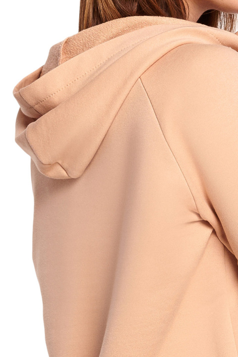 Bluza damska prosta bawełniana z kapturem i dekoltem beżowa B189 Bluza damska prosta bawełniana z kapturem i dekoltem beżowa B189