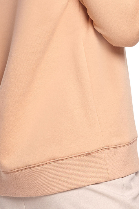 Bluza damska prosta bawełniana z kapturem i dekoltem beżowa B189 Bluza damska prosta bawełniana z kapturem i dekoltem beżowa B189