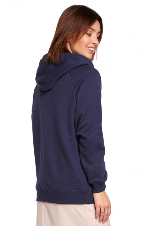 Bluza damska prosta bawełniana z kapturem i dekoltem niebieska B189 Bluza damska prosta bawełniana z kapturem i dekoltem niebieska B189