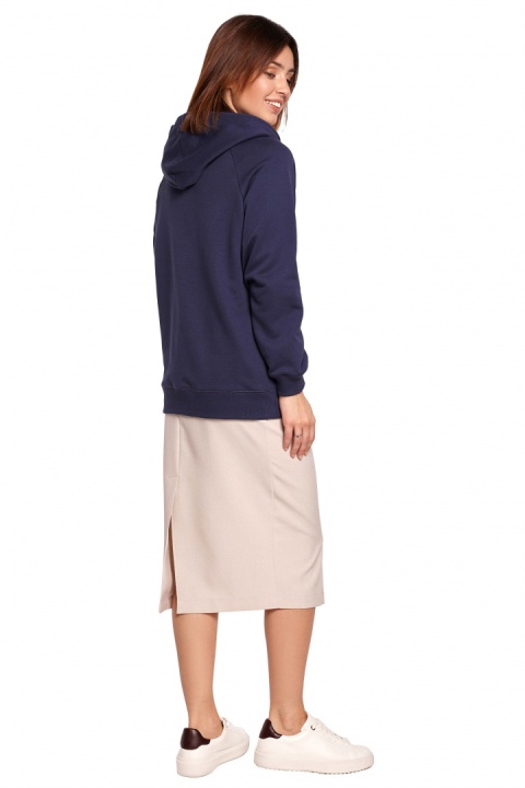 Bluza damska prosta bawełniana z kapturem i dekoltem niebieska B189 Bluza damska prosta bawełniana z kapturem i dekoltem niebieska B189