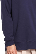 Bluza damska prosta bawełniana z kapturem i dekoltem niebieska B189