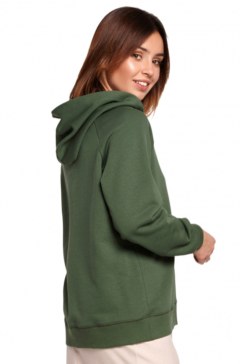 Bluza damska prosta bawełniana z kapturem i dekoltem zielona B189 Bluza damska prosta bawełniana z kapturem i dekoltem zielona B189