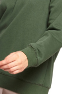 Bluza damska prosta bawełniana z kapturem i dekoltem zielona B189