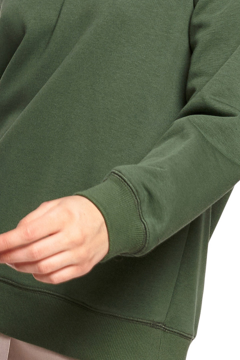 Bluza damska prosta bawełniana z kapturem i dekoltem zielona B189 Bluza damska prosta bawełniana z kapturem i dekoltem zielona B189