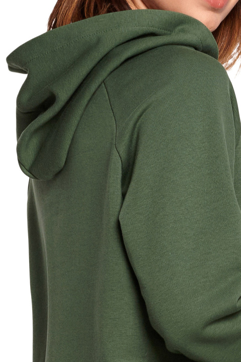 Bluza damska prosta bawełniana z kapturem i dekoltem zielona B189 Bluza damska prosta bawełniana z kapturem i dekoltem zielona B189