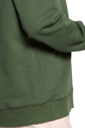 Bluza damska prosta bawełniana z kapturem i dekoltem zielona B189