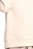 Bluza damska prosta bawełniana z kapturem i dekoltem waniliowa B189