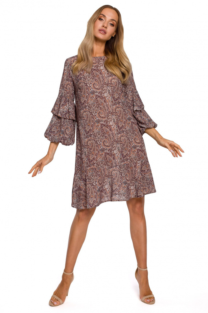Luźna sukienka midi lejąca z szerokimi rękawami wzór paisley 1 me575