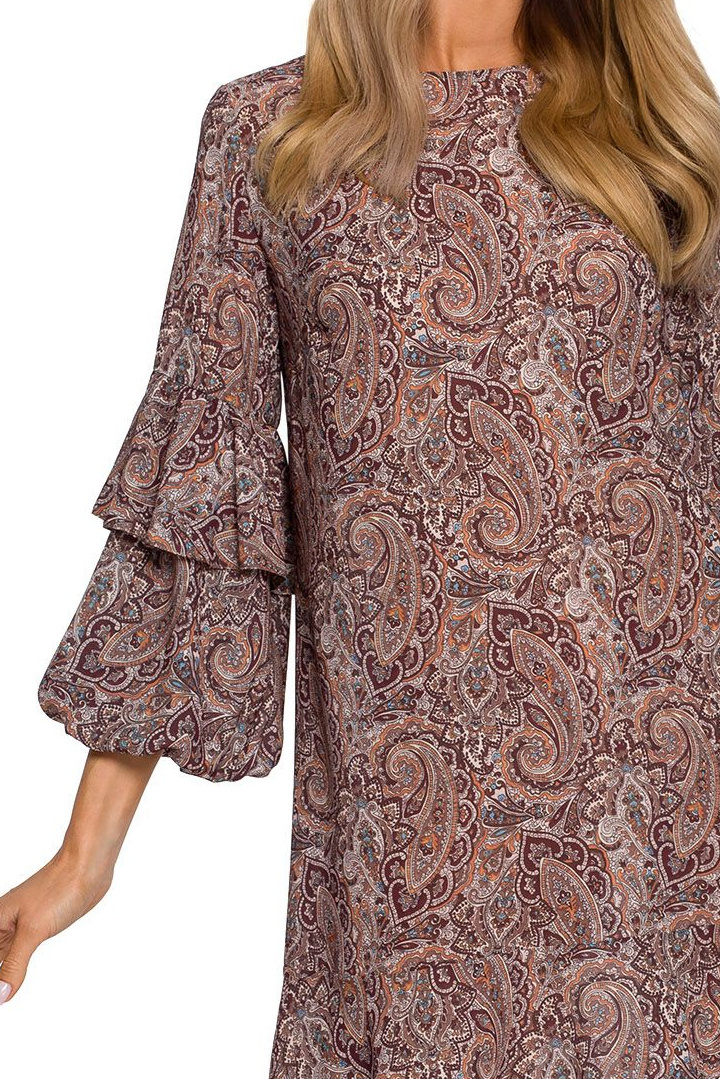 Luźna sukienka midi lejąca z szerokimi rękawami wzór paisley 1 me575 Luźna sukienka midi lejąca z szerokimi rękawami wzór paisley 1 me575