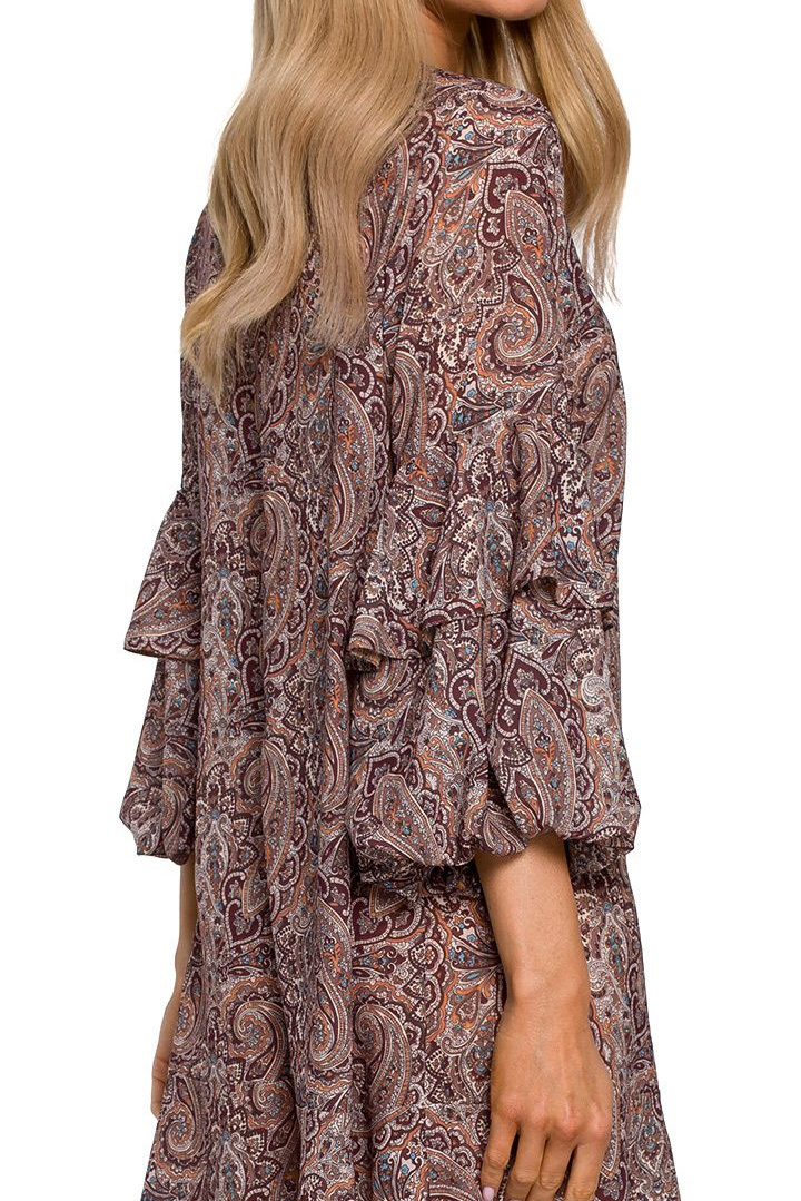 Luźna sukienka midi lejąca z szerokimi rękawami wzór paisley 1 me575 Luźna sukienka midi lejąca z szerokimi rękawami wzór paisley 1 me575