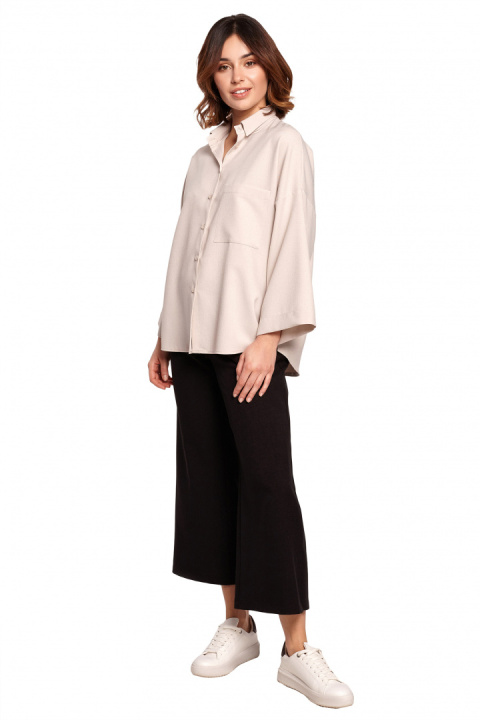 Koszula damska luźna oversize z szerokimi rękawami 7/8 beżowa B191 Koszula damska luźna oversize z szerokimi rękawami 7/8 beżowa B191