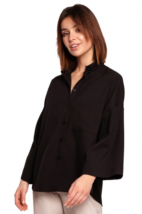 Koszula damska luźna oversize z szerokimi rękawami 7/8 czarna B191 Koszula damska luźna oversize z szerokimi rękawami 7/8 czarna B191