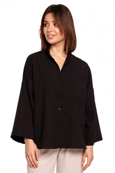 Koszula damska luźna oversize z szerokimi rękawami 7/8 czarna B191 Koszula damska luźna oversize z szerokimi rękawami 7/8 czarna B191