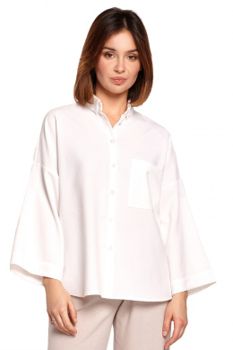 Koszula damska luźna oversize z szerokimi rękawami 7/8 biała B191