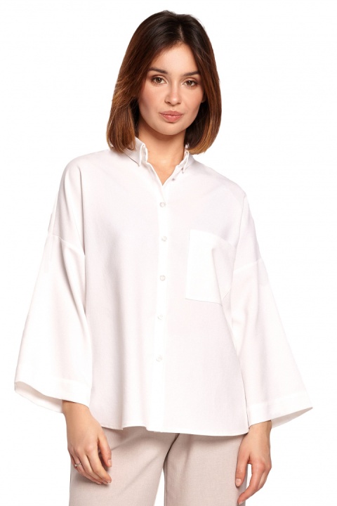 Koszula damska luźna oversize z szerokimi rękawami 7/8 biała B191 Koszula damska luźna oversize z szerokimi rękawami 7/8 biała B191