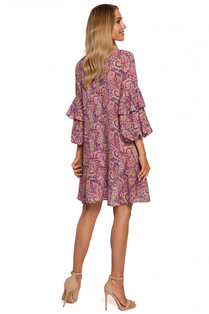 Luźna sukienka midi lejąca z szerokimi rękawami wzór paisley 2 me575