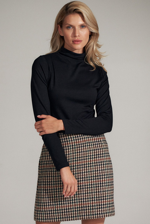 Spódnica trapezowa mini w pepitkę z zaszewkami zapinana w119 M723 Spódnica trapezowa mini w pepitkę z zaszewkami zapinana w119 M723