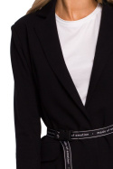 Bawełniany żakiet damski z paskiem zapinany na guzik czarny me578