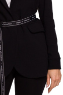 Bawełniany żakiet damski z paskiem zapinany na guzik czarny me578