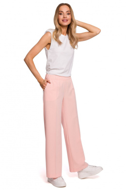 Spodnie damskie na kant z gumką w pasie szerokie nogawki różowe me570