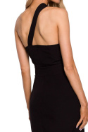Sukienka dopasowana midi na jedno ramię wiązana w pasie czarna me572