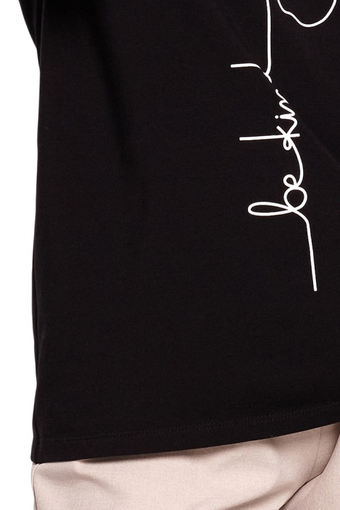 Bawełniana koszulka damska t-shirt z kwiatkiem czarna B187 Bawełniana koszulka damska t-shirt z kwiatkiem czarna B187