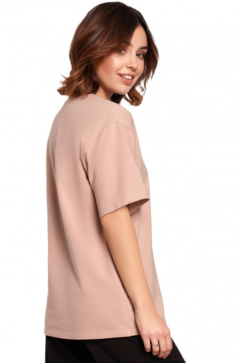 Bawełniana koszulka damska t-shirt z kwiatkiem mocca B187 Bawełniana koszulka damska t-shirt z kwiatkiem mocca B187
