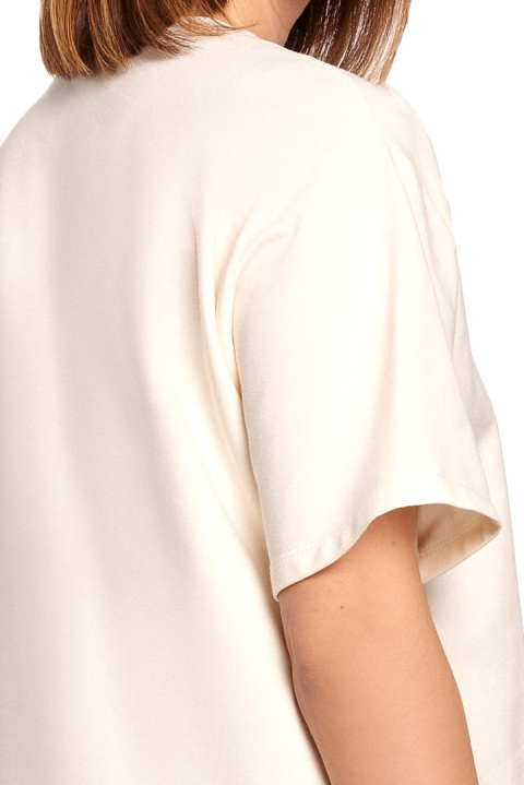 Bawełniana koszulka damska t-shirt z kwiatkiem śmietankowa B187 Bawełniana koszulka damska t-shirt z kwiatkiem śmietankowa B187