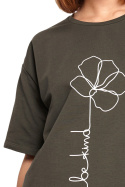 Bawełniana koszulka damska t-shirt z kwiatkiem zielona B187