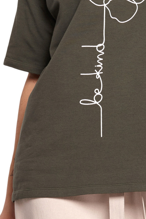 Bawełniana koszulka damska t-shirt z kwiatkiem zielona B187 Bawełniana koszulka damska t-shirt z kwiatkiem zielona B187