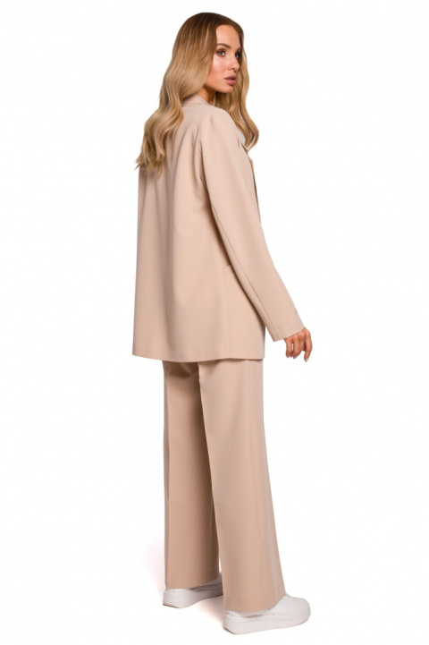 Żakiet damski boyfriend oversize bez zapięcia z wiskozą beżowy me569 Żakiet damski boyfriend oversize bez zapięcia z wiskozą beżowy me569