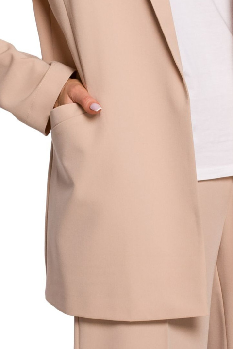 Żakiet damski boyfriend oversize bez zapięcia z wiskozą beżowy me569 Żakiet damski boyfriend oversize bez zapięcia z wiskozą beżowy me569
