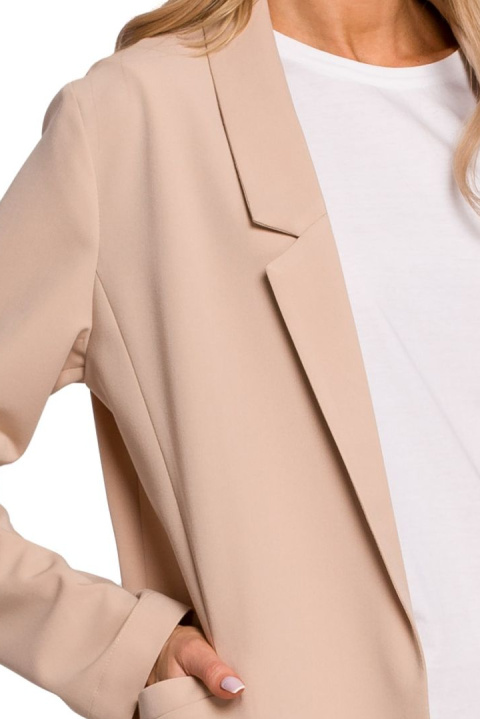 Żakiet damski boyfriend oversize bez zapięcia z wiskozą beżowy me569 Żakiet damski boyfriend oversize bez zapięcia z wiskozą beżowy me569
