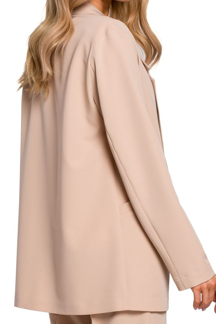Żakiet damski boyfriend oversize bez zapięcia z wiskozą beżowy me569 Żakiet damski boyfriend oversize bez zapięcia z wiskozą beżowy me569