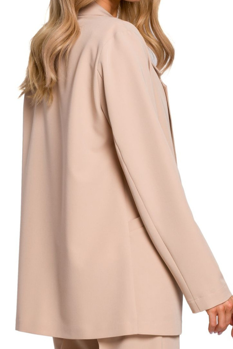 Żakiet damski boyfriend oversize bez zapięcia z wiskozą beżowy me569 Żakiet damski boyfriend oversize bez zapięcia z wiskozą beżowy me569