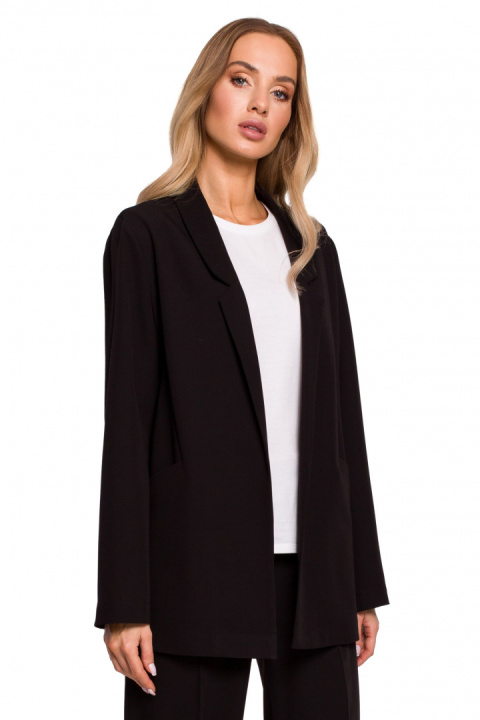 Żakiet damski boyfriend oversize bez zapięcia z wiskozą czarny me569 Żakiet damski boyfriend oversize bez zapięcia z wiskozą czarny me569