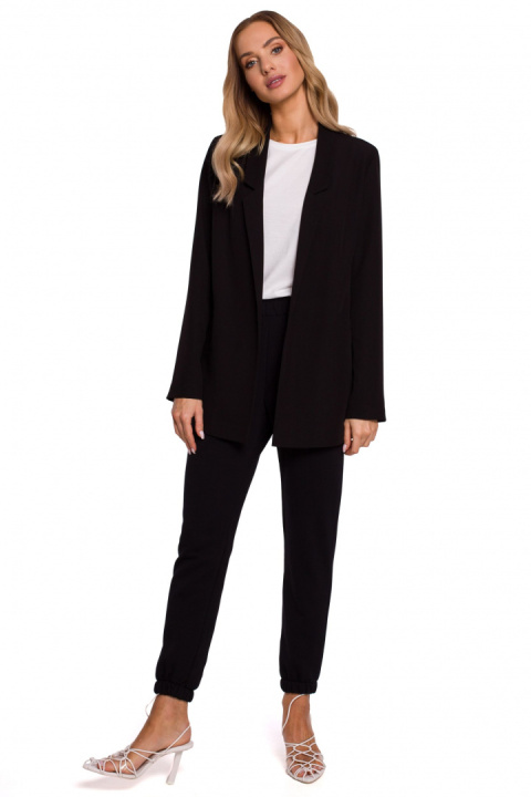 Żakiet damski boyfriend oversize bez zapięcia z wiskozą czarny me569 Żakiet damski boyfriend oversize bez zapięcia z wiskozą czarny me569
