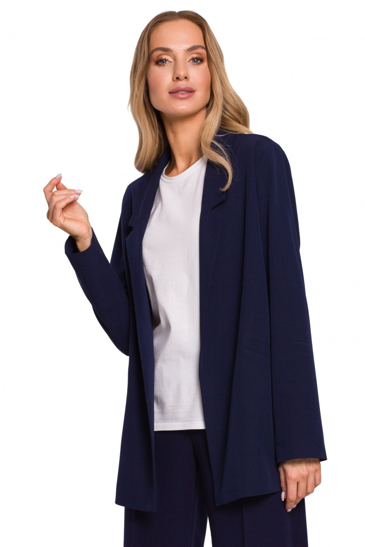 Żakiet damski boyfriend oversize bez zapięcia z wiskozą granatowy me569 Żakiet damski boyfriend oversize bez zapięcia z wiskozą granatowy me569